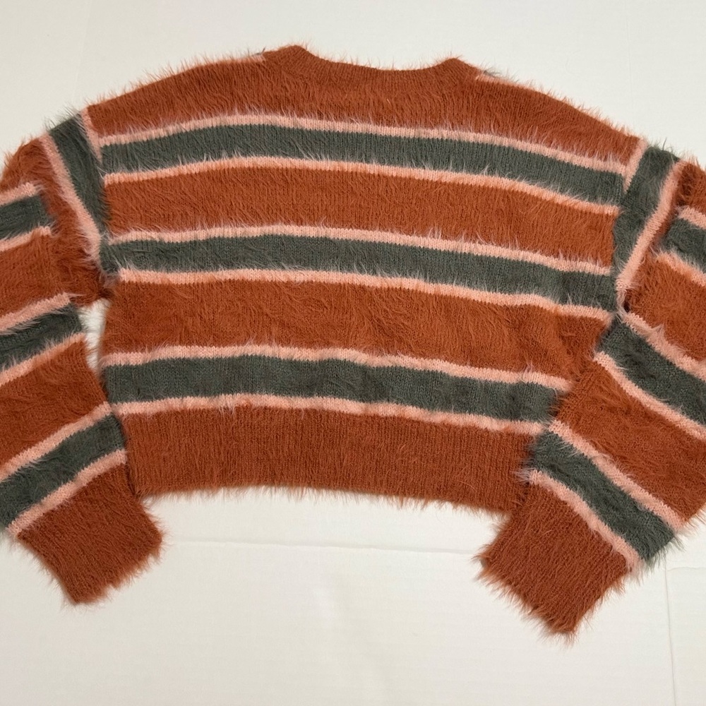Full Tilt Rust and Gray Striped Crop Fuzzy Sweater - Picture 3 of 3